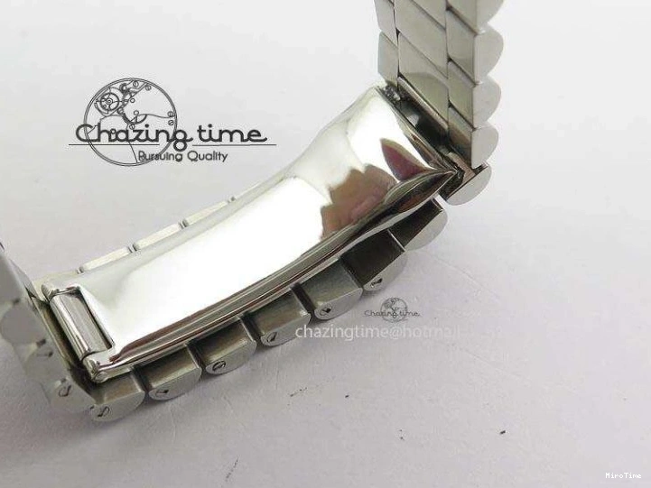 MiroTime 0424 Stretchable DayDate 40mm BP-Maker 228206 SS Green Roman Dial (Fluted Bezel) On SS Bracelet ETA 3904